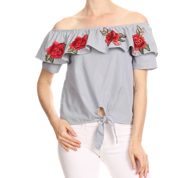 ‼️SOLD OUT‼️Off the Shoulder Tie Waist Top - Picture 2 of 7